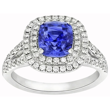 Afbeelding in Gallery-weergave laden, Ceylon Sapphire dubbele Halo Ring massief goud 14K sieraden 3.5 Ct
