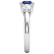 Afbeelding in Gallery-weergave laden, Ceylon blauwe saffier Natuurlijke echte diamanten ( niet in een laboratorium gekweekt ) ring met 3 stenen wit goud 14K 3.5 karaat