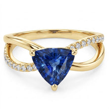 Afbeelding in Gallery-weergave laden, Ceylon saffier edelsteen ring biljoen 1,50 karaat gespleten schacht Natuurlijke echte diamant ( niet in het laboratorium gekweekt )en