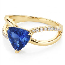 Afbeelding in Gallery-weergave laden, Ceylon saffier edelsteen ring biljoen 1,50 karaat gespleten schacht Natuurlijke echte diamant ( niet in het laboratorium gekweekt )en