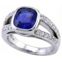 Afbeelding in Gallery-weergave laden, Ceylon saffier en Natuurlijke echte diamanten ( niet in een laboratorium gekweekt ) ring wit goud 14K 4.5 karaat