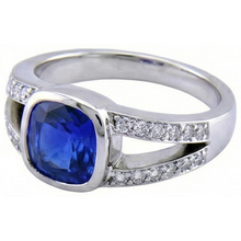 Afbeelding in Gallery-weergave laden, Ceylon saffier en Natuurlijke echte diamanten ( niet in een laboratorium gekweekt ) ring wit goud 14K 4.5 karaat