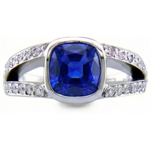 Afbeelding in Gallery-weergave laden, Ceylon saffier en Natuurlijke echte diamanten ( niet in een laboratorium gekweekt ) ring wit goud 14K 4.5 karaat