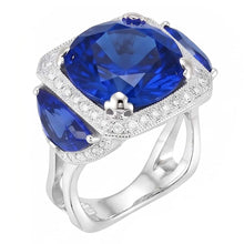 Afbeelding in Gallery-weergave laden, Ceylon Saffier Gouden Verlovingsring Rond Natuurlijke uit de a aarde gewonnen Diamanten 6.01 Ct.