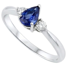 Afbeelding in Gallery-weergave laden, Ceylon saffier met Natuurlijke echte diamanten ( niet in een laboratorium gekweekt ) 3 stenen ring 1.50 karaat witgoud 14K