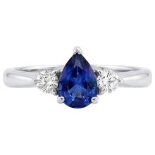 Afbeelding in Gallery-weergave laden, Ceylon saffier met Natuurlijke echte diamanten ( niet in een laboratorium gekweekt ) 3 stenen ring 1.50 karaat witgoud 14K