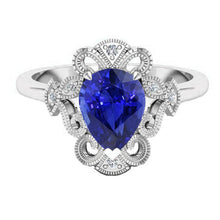 Afbeelding in Gallery-weergave laden, Royal Blue Saffier Druppelvormig Sieraadsteen Ring in 14K Witgoud – hoekaanzicht