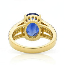Afbeelding in Gallery-weergave laden, Ceylon Sapphire ovale en ronde diamanten ring goud 14K 3.51 karaat