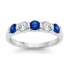 Afbeelding in Gallery-weergave laden, Ceylon saffier van 1.25 ct met Natuurlijke echte diamanten ( niet in een laboratorium gekweekt ) vijf stenen ring goud 14k