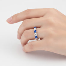 Afbeelding in Gallery-weergave laden, Ceylon saffier van 1.25 ct met Natuurlijke echte diamanten ( niet in een laboratorium gekweekt ) vijf stenen ring goud 14k