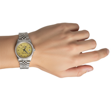 Afbeelding in Gallery-weergave laden, Champagne Romeinse wijzerplaat diamanten rand roestvrij horloge Rolex Datumjust SNELLE INSTELLING