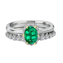 Afbeelding in Gallery-weergave laden, Gekleurde Steen Ring Bicolor 14K Goud met Smaragd – hoofdaanzicht