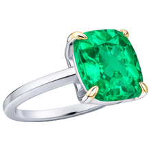 Afbeelding in Gallery-weergave laden, Smaragd Cushion Gekleurde Steen Ring in Bicolor 14K Goud – achteraanzicht