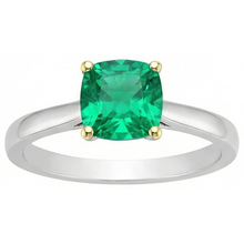 Afbeelding in Gallery-weergave laden, Fijne Smaragd Cushion Slijpvorm Sieraadsteen Ring in Bicolor 14K Goud – hoekaanzicht