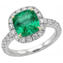 Afbeelding in Gallery-weergave laden, Colombiaanse Smaragd Edelsteen Ring 3,50-karaat Bicolor 14K Goud – vooraanzicht