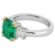 Afbeelding in Gallery-weergave laden, Gekleurde Steen Ring Bicolor 14K Goud met Fijne Smaragd – profielaanzicht