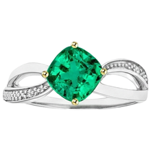 Afbeelding in Gallery-weergave laden, Cushion Smaragd ring in Bicolor 14K Goud – hoekaanzicht