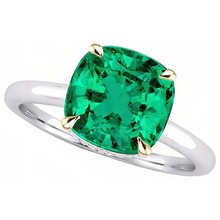 Afbeelding in Gallery-weergave laden, Cushion Slijpvorm Smaragd ring in Bicolor 14K Goud – zijaanzicht