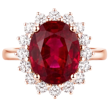 Afbeelding in Gallery-weergave laden, Dames 14K Roségoud Ovaal Geslepen Robijn IGI GECERTIFICEERD en Rond Geslepen Diamanten Ring 8.50 Ct