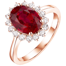Afbeelding in Gallery-weergave laden, Dames 14K Roségoud Ovaal Geslepen Robijn IGI GECERTIFICEERD en Rond Geslepen Diamanten Ring 8.50 Ct