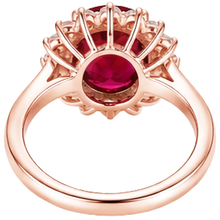 Afbeelding in Gallery-weergave laden, Dames 14K Roségoud Ovaal Geslepen Robijn IGI GECERTIFICEERD en Rond Geslepen Diamanten Ring 8.50 Ct