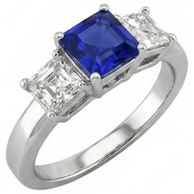 Afbeelding in Gallery-weergave laden, Dames Asscher diamanten ring Ceylon saffier 3 stenen sieraden 2 karaat