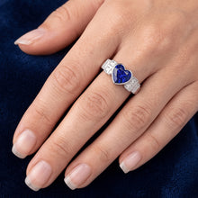 Afbeelding in Gallery-weergave laden, Dames Baguette Diamond Heart Blue Sapphire Ring Bezel Set 2,50 karaat