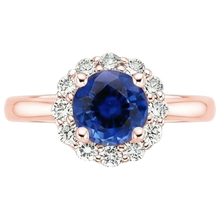 Afbeelding in Gallery-weergave laden, Dames Diamant Halo Ring Bloem Stijl Blauwe Saffier 3 Karaat Rose Goud