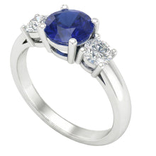Afbeelding in Gallery-weergave laden, Dames Edelsteen Ring Ronde Diamanten & Blauwe Saffier 3 Steen 2 Karaat