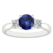 Afbeelding in Gallery-weergave laden, Dames Edelsteen Ring Ronde Diamanten & Blauwe Saffier 3 Steen 2 Karaat
