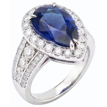 Afbeelding in Gallery-weergave laden, Dames Halo Blauwe Saffier Trouwring Set & Diamanten 6 Karaat