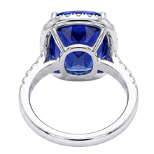 Afbeelding in Gallery-weergave laden, Dames Halo Ring met uit de aarde gewonnen Diamant en Kussen Geslepen Blauwe Saffier Verlovingsring 9.75 Karaat