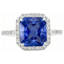 Afbeelding in Gallery-weergave laden, Dames Halo Diamanten Sieraden Ceylon Sapphire Prong Set Goud 5 Karaat