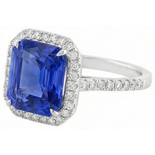 Afbeelding in Gallery-weergave laden, Dames Halo Diamanten Sieraden Ceylon Sapphire Prong Set Goud 5 Karaat