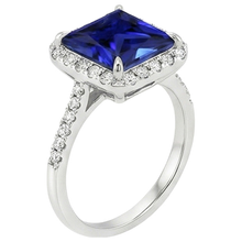 Afbeelding in Gallery-weergave laden, Dames Halo Ring Prinses Blauwe Saffier Met Pavé Natuurlijke uit de aarde gewonnen Diamanten 5.50 Karaat
