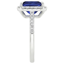 Afbeelding in Gallery-weergave laden, Dames Halo Ring Prinses Blauwe Saffier Met Pavé Natuurlijke uit de aarde gewonnen Diamanten 5.50 Karaat