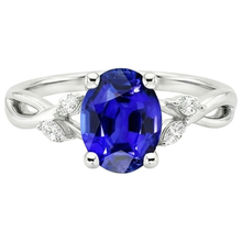 Afbeelding in Gallery-weergave laden, Dames Jubileumring Ovaal Blauwe Saffier & Marquise Natuurlijke uit de aarde gewonnen Diamant 6 Karaat