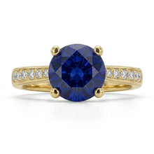 Afbeelding in Gallery-weergave laden, Dames Natuurlijke echte diamant ( niet in het laboratorium gekweekt )en blauwe saffier verlovingsring geel goud 2,50 karaat