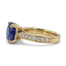 Afbeelding in Gallery-weergave laden, Dames Natuurlijke echte diamant ( niet in het laboratorium gekweekt )en blauwe saffier verlovingsring geel goud 2,50 karaat
