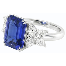 Afbeelding in Gallery-weergave laden, Dames Natuurlijke echte diamant ( niet in het laboratorium gekweekt )en edelsteen ring Emerald Cut Ceylon saffier goud 4 karaat