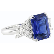 Afbeelding in Gallery-weergave laden, Dames Natuurlijke echte diamant ( niet in het laboratorium gekweekt )en edelsteen ring Emerald Cut Ceylon saffier goud 4 karaat