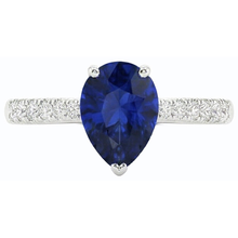 Afbeelding in Gallery-weergave laden, Dames Natuurlijke echte diamant ( niet in het laboratorium gekweekt )en sieraden blauwe saffier ring peervormige 3 karaat