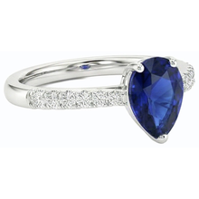 Afbeelding in Gallery-weergave laden, Dames Natuurlijke echte diamant ( niet in het laboratorium gekweekt )en sieraden blauwe saffier ring peervormige 3 karaat