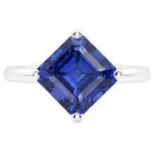 Afbeelding in Gallery-weergave laden, Dames Solitaire Ring Asscher Ceylon Saffier Edelsteen 2.50 Karaat