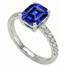 Afbeelding in Gallery-weergave laden, Dames IGI GECERTIFICEERDE Diamanten Ring met Asscher Geslepen Sri Lanka Kleur Saffier 9.25 Karaat Goud