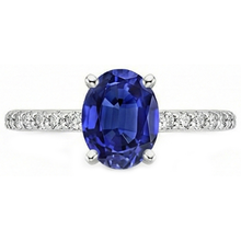Afbeelding in Gallery-weergave laden, Damesring met uit de a aarde gewonnen diamant, ovale Ceylonsaffier accenten, 14K goud, 5.50 karaat