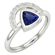 Afbeelding in Gallery-weergave laden, Dames edelsteen sieraden biljoen bezel set blauwe saffier ring 2 karaat