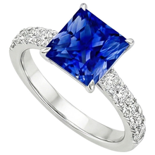 Afbeelding in Gallery-weergave laden, Dames gouden Natuurlijke echte diamanten ( niet in een laboratorium gekweekt ) ring prinses blauwe saffier geaccentueerd 4,50 karaat