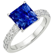 Afbeelding in Gallery-weergave laden, Dames gouden Natuurlijke echte diamanten ( niet in een laboratorium gekweekt ) ring prinses blauwe saffier geaccentueerd 4,50 karaat