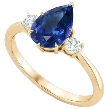 Afbeelding in Gallery-weergave laden, Dames 3-Steens Ring Rond Natuurlijke uit de aarde gewonnen Diamant & Peer Ceylonese Saffier 6.20 Karaat